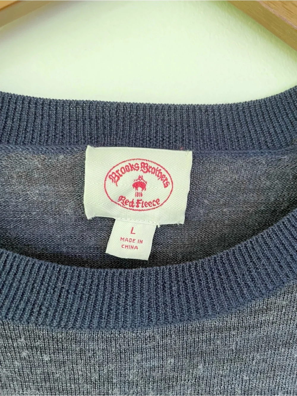 Brooks Brothers 100% Merino Wool Crew Neck Sweater Heathered Navy Blue L Large